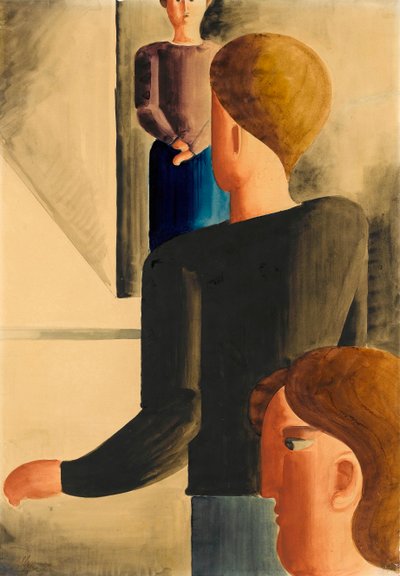 部屋にいる 3 人の人物 シンプルなジェスチャー、1928 年。 作： Oskar Schlemmer