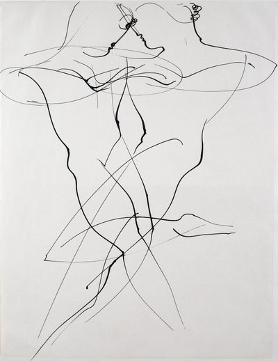 二人の人物が相反する動きをする、ダンス 作： Oskar Schlemmer
