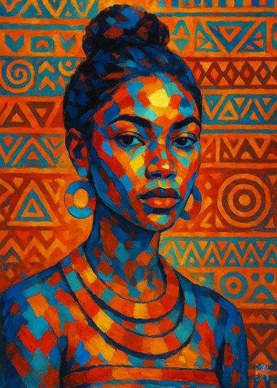 色鮮やかなアフリカの女性の肖像画 作： 