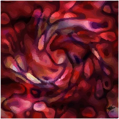 鮮やかな抽象画「深紅の流れ」 作： 