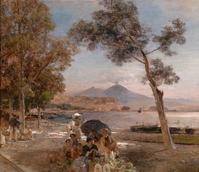 "Atmosphere de soiree sur la baie de Naples, Italy" (ナポリ湾の夕方の雰囲気) Peinture d