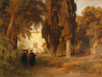 修道院の庭。 1857年以降 作： Oswald Achenbach