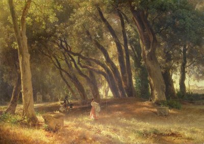 ボルゲーゼ公園の庭（帆布に油彩） 作： Oswald Achenbach