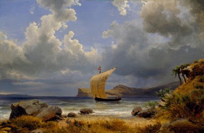 O.Achenbach、イタリア湾のヨット 作： Oswald Achenbach