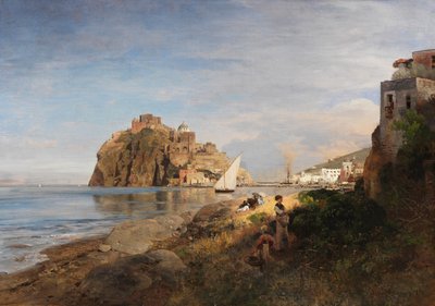 オズワルド・アッヘンバッハ、イスキア島とアラゴネーゼ城の眺め 1880年 作： オズワルド・アッヘンバッハ