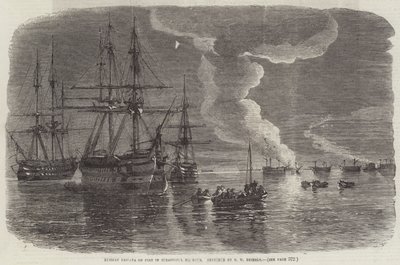 セバストポル港で火をつけているロシアのフリゲート艦 作： Oswald Walters Brierly