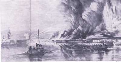1855年9月8日、セバストポリの陥落とロシア人の後退、イギリスと陸海の戦い1915年 作： Oswald Walters Brierly