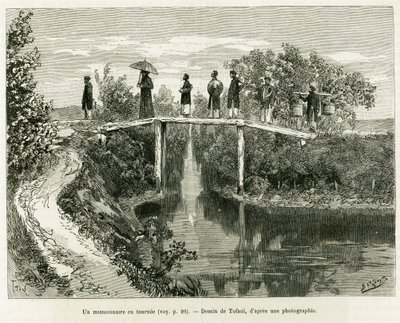 順番に宣教師。エドワード・シャルトン（1807-1890）の指揮の下、1884年にポール・オカール医師が書いた「トンキンでの時間（Trente mois au Tonkin）」の物語を説明するために、トファーニが描いた版画。 作： Oswaldo Tofani