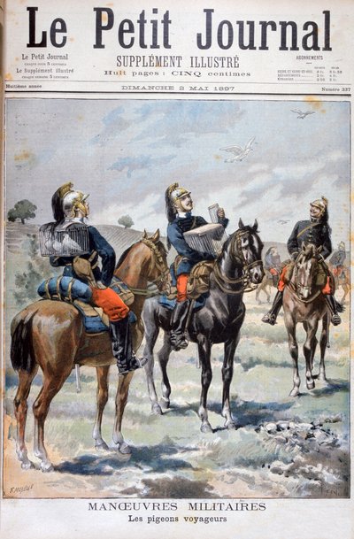 フランス軍の作戦：伝書鳩を使ったコミュニケーション、1897年 作： Oswaldo Tofani