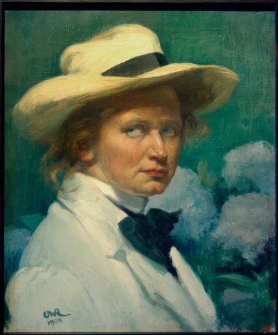 白い帽子をかぶった自画像 作： Ottilie Roederstein