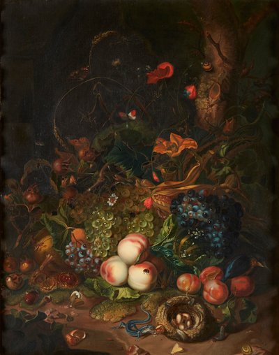 果物と花の静物（キャンバスに油彩） 作： Otto (after) Marseus van Schrieck