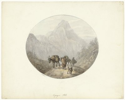 ロバとスペインの山の風景 作： Otto Baron Howen