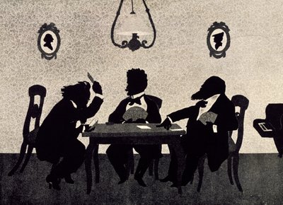 ヨハネス ブラームス (1833-1897)、リヒャルト シュトラウス (1864-1949)、ハンス リヒター (1843-1916) のカード ゲーム、オットー ボーラー (1847-1913) による黒いシルエット 作： Otto Bohler