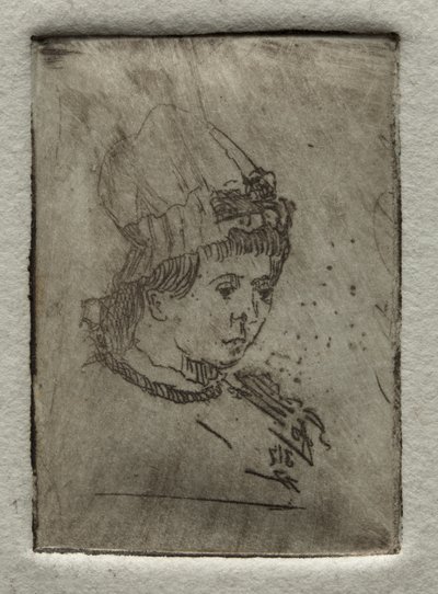 暴徒の帽子をかぶった小さな頭、1878年。 作： Otto H. Bacher