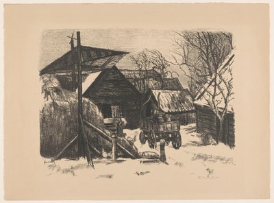 雪の中の農場 作： Otto Hanrath (signed by artist)
