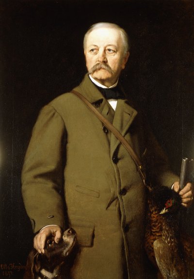 1897年の犬とキジの狩猟服のオットーフォンビスマルクの肖像 作： Otto Johann Heinrich Heyden