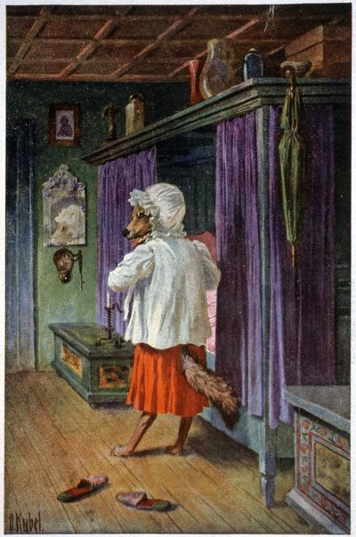 オオカミはグランドマザーで変装、1910年頃（ポストカード） 作： Otto Kubel