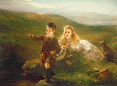 スコットランドでの2人の子供釣り 作： Otto Leyde