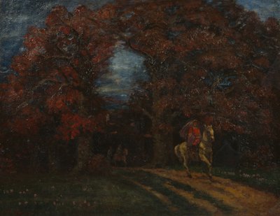 騎手のいる秋の風景（キャンバスに油彩） 作： Otto Ludvig Sinding