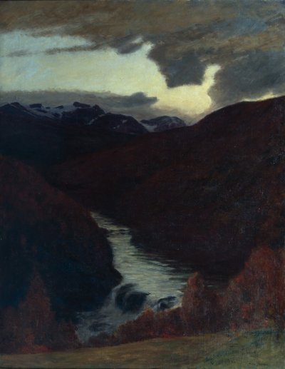 山の秋、1890年頃（キャンバスに油彩） 作： Otto Ludvig Sinding