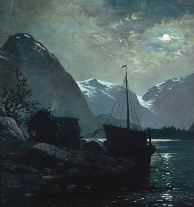 ベストランズフィヨルドの夕べ（キャンバスに油彩） 作： Otto Ludvig Sinding