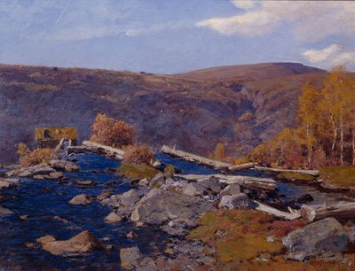 川のある山の風景（キャンバスに油彩） 作： Otto Ludvig Sinding