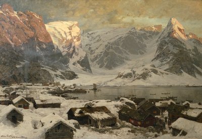ロフォーテン諸島のレーヌからの眺め、1886年頃（キャンバスに油彩） 作： Otto Ludvig Sinding