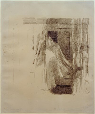 女性とワードローブの前の少年 作： Otto Meyer Amden