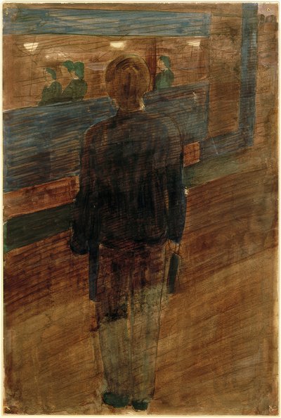 トラムの前で若い男 作： Otto Meyer Amden