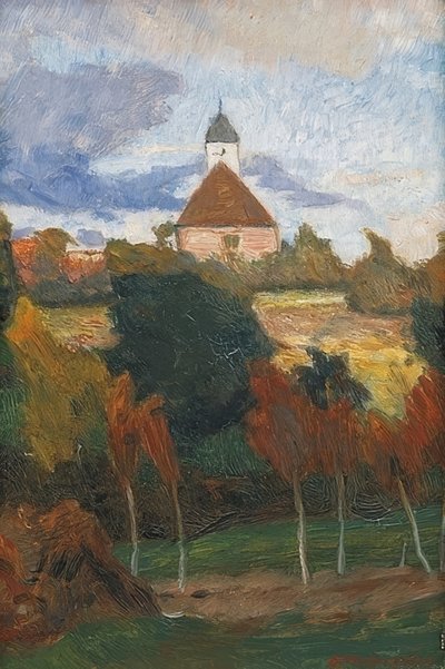 ヴォルプスヴェーデ教会の眺め。 1895年頃 作： Otto Modersohn