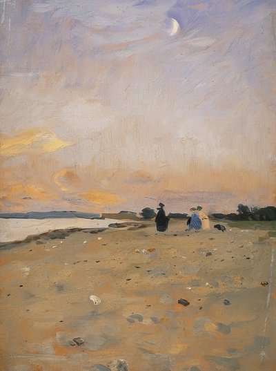 三日月のある川の風景（ユストのビーチの風景）。 1885年または1889年頃 作： Otto Modersohn