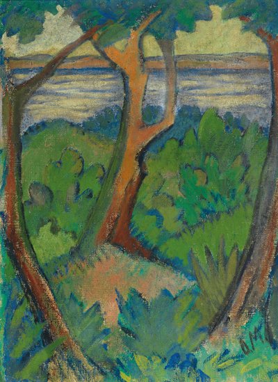 3 本の木のある風景、1923 年。 作： Otto Mueller