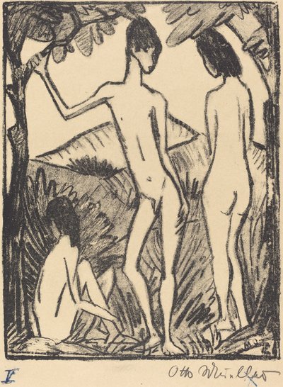 立っている男の子と二人の女の子 作： Otto Müller