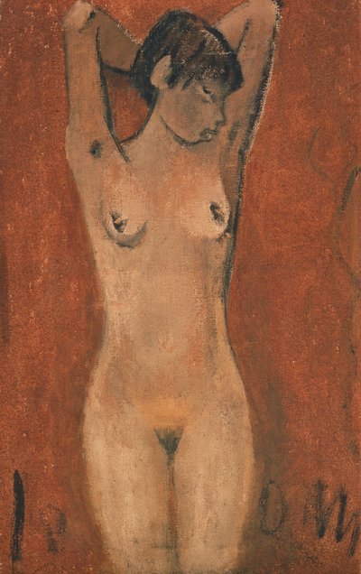 茶色の背景に女性の裸体 (オイル) 作： Otto Mueller