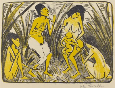 モーゼの発見（Auffindung des Moses）、1920年頃（黒と金のリトグラフ） 作： Otto Mueller