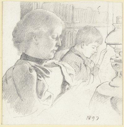 読書するルイーゼ・ショルデラーとヴィクトール 作： オットー・ショルダー