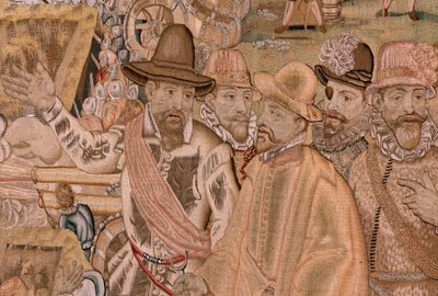 フランダースのタペストリー。 シリーズ Archduke Albert の勝利と戦い。 フルストの町の占領 (Toma de la Plaza de Hulst)。 シリーズ第7弾のタペストリー。 モデルのオットー・ヴァン・ヴィーンとハンス・I・スネリンク。 マニュファクチュール Martin Reynbouts、ブリュッセル 作： Otto van Veen