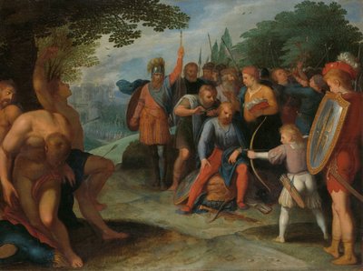 息子が捕虜の一部を殺害している間、Vetera の陥落後に髪を切った Julius Civilis Vetera Castra Claudius Civilis の陥落後、息子が囚人を撃っている間、髪を切った。 t の反乱に関する 12 のシリーズの 1 つ 作： Otto van Veen