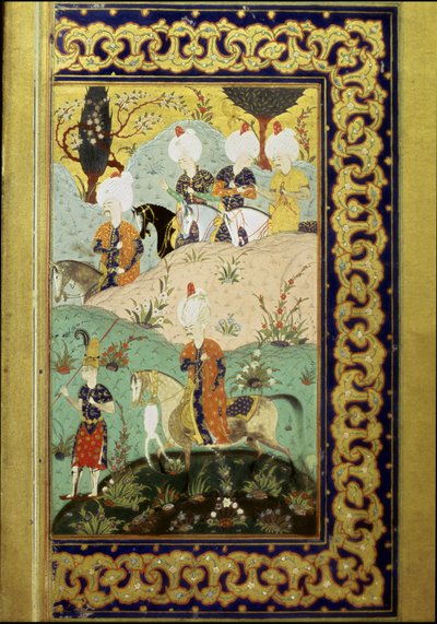 オスマン帝国：馬に乗ったスルタン・セリム1世(1470-1520)の肖像。スルタン・セリム1世の「ディヴァン」（詩集）のミニチュア（Ms.FY1330、fol.27）16世紀。イスタンブール、大学図書館 作： Ottoman School