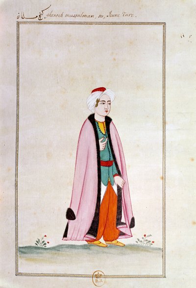 オスマン・アート：若き日のトルコ人。写本からのプリント 作： Ottoman School