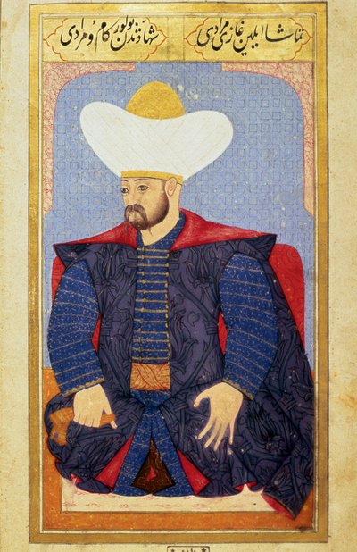 オスマン帝国のスルタン、ムラド1世（1326-1389）の肖像 ミニチュア：Seyyid Lokman Hussein著「Human physiognomy (About personal arrangements of the Ottomans)」の写本より。(Ms. ty6087 folio 27b) 作： Ottoman School