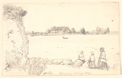 Guldborg Sund の女性と 2 人の子供。 NykøbingFalster。 作： P.C. Skovgaard