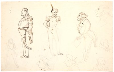 Frederik VII とその他の似顔絵、i.a. グルントヴィ、おそらくオーラ・レーマンなど。 作： P.C. Skovgaard