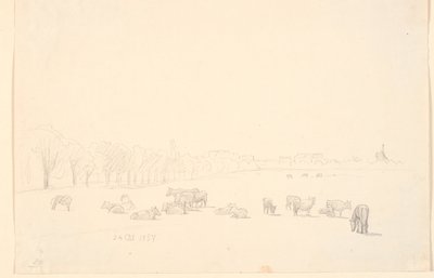 背景の共有地の牛 Tagens Mølle 作： P.C. Skovgaard