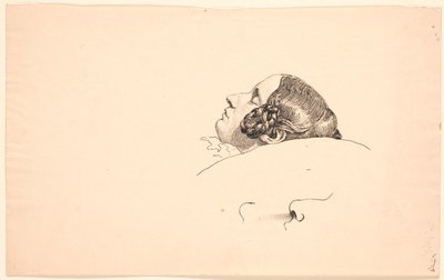 眠っている芸術家の妻ジョージア・スコフガードの横顔の肖像画の頭。 作： P.C. Skovgaard