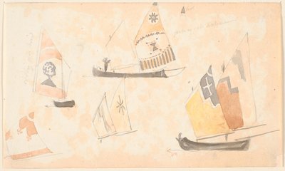 ベネチアン ヨットの研究を含むスケッチブックのページ。 作： P.C. Skovgaard