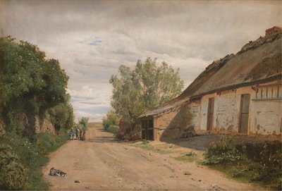 Vejby の村の郊外。 道端で画家J.Th。 ルンドバイ・スケッチング 作： P.C. Skovgaard