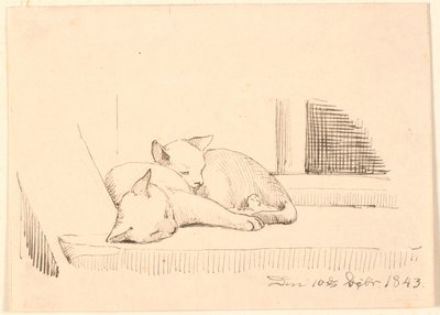 眠る猫2匹。 作： P.C. Skovgaard
