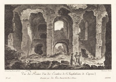 カプア円形劇場の階段からの廃墟の眺め 作： P.F. Germain after Louis Jean Desprez