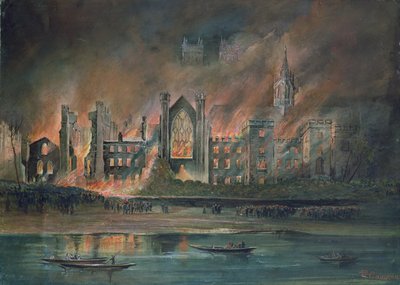 1834年10月16日、国会議事堂での火災（ガッシュ） 作： P.T. Cameron